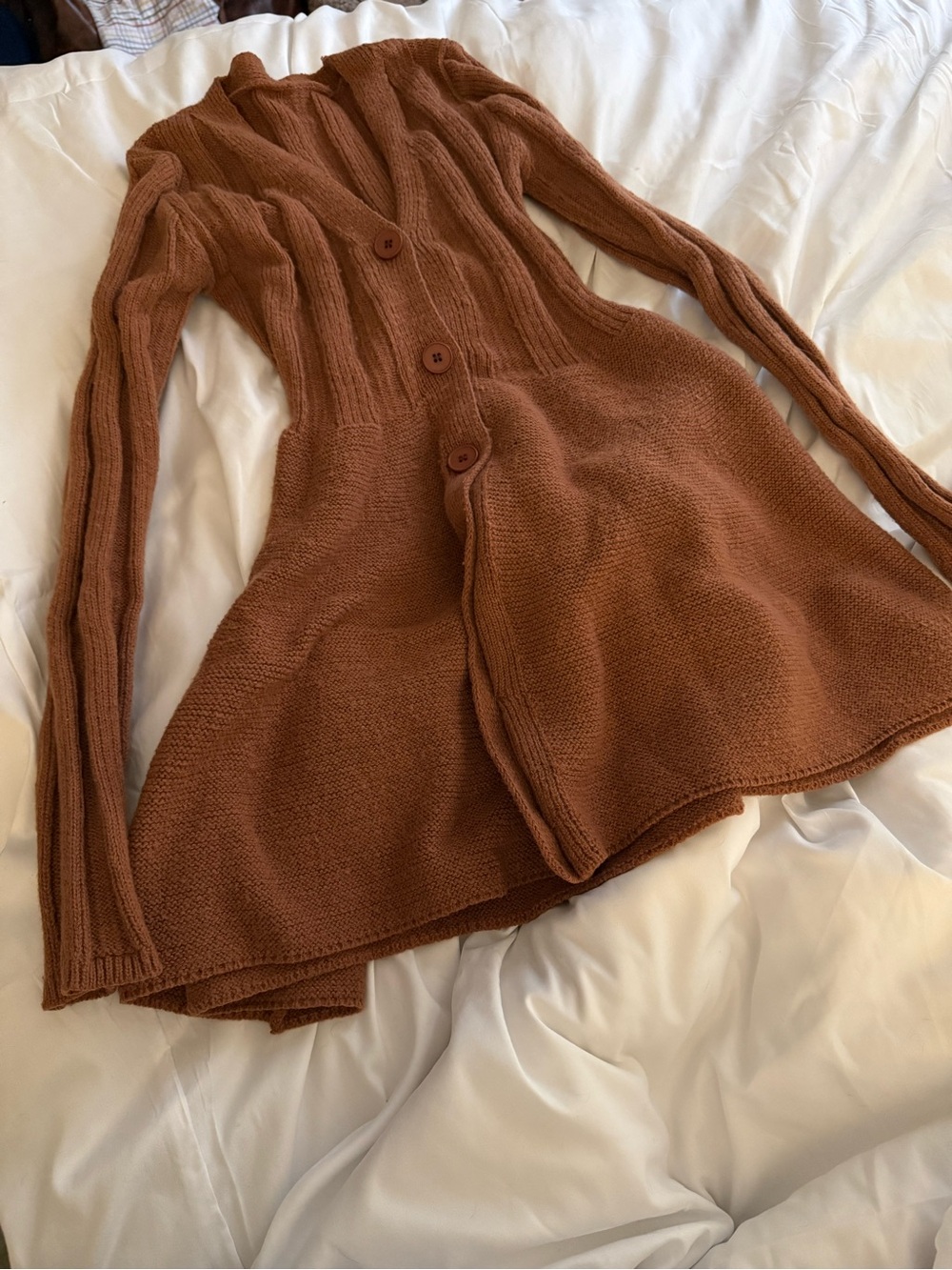 SHEIN Rust Brown Ribbed Button-Front Mini Dress